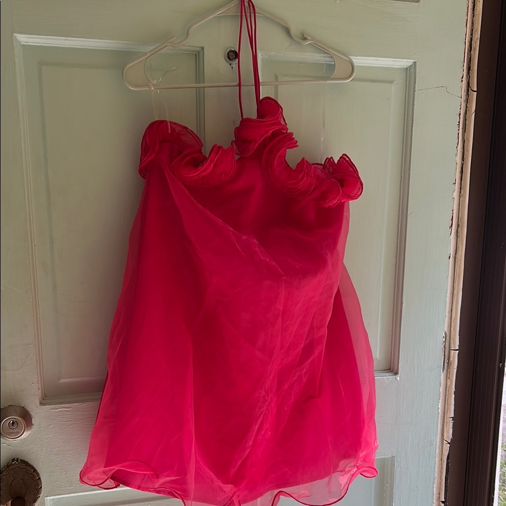 Main Strip Fuchsia Ruffle Mini Dress